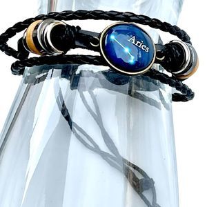 New Genuine Leather Aries Constellation Zodiac Sign Bracelet